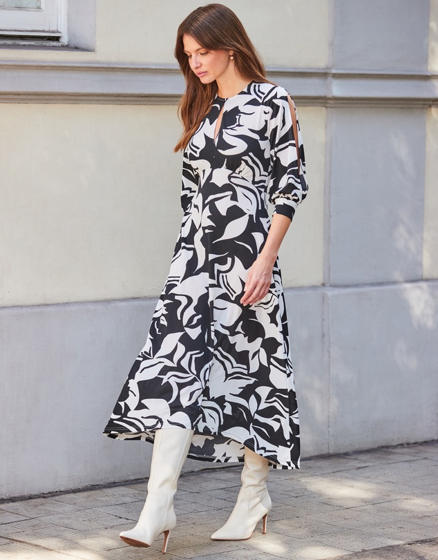 Sosandar - Floral Print Keyhole Detail Jersey Midi Dress