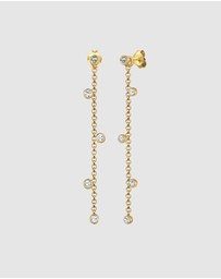 Elli Jewelry - Earrings Ear Hanger Chain Design with Crystals in 925 Sterling Silver Gold Plated