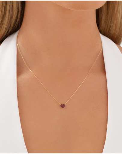 Michael Hill - Ruby Pave Heart Pendant in 10kt Yellow Gold