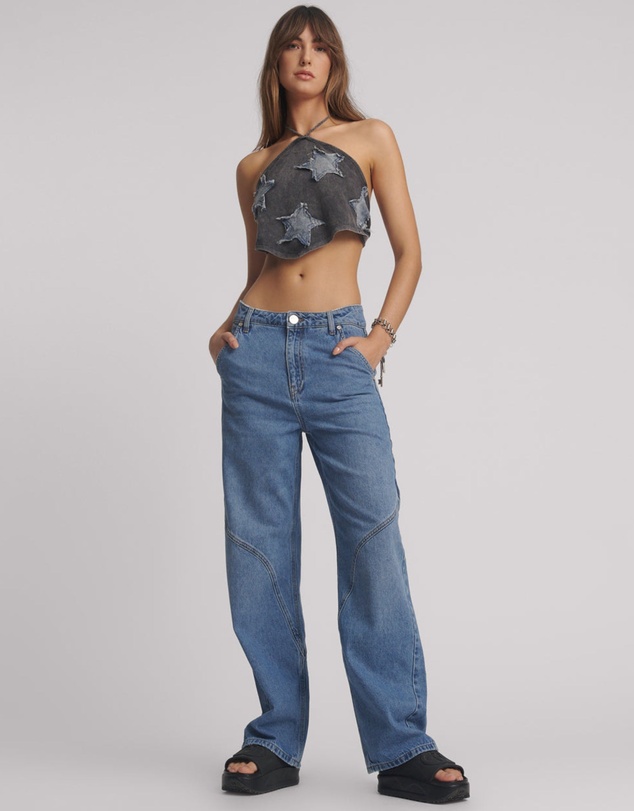 ONE TEASPOON - Western Wonders Mid Waist Straight Leg Denim Jeans - Blue Estate