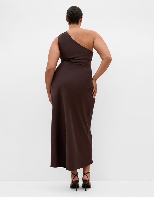 City Chic - Plus size Jayne One Shoulder Maxi Dress - chocolate