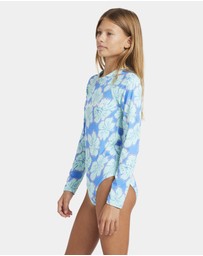 Billabong - Girls 6 to 14 Happy Hibiscus Long Sleeve Bodysuit Rash Vest