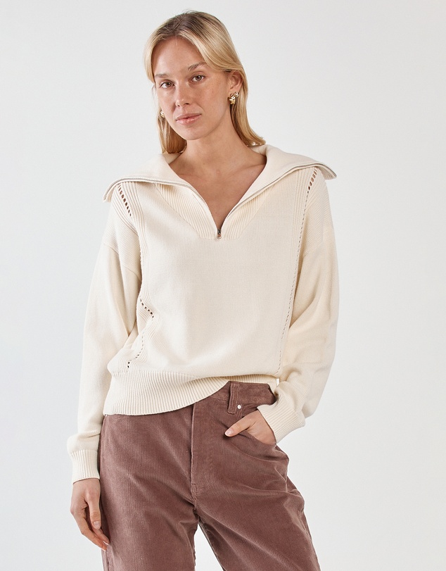 Sass - Esti Pointelle Zip Up Knit