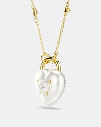 Swarovski - Idyllia pendant, Mixed cuts, Heart, White, Gold-tone plated