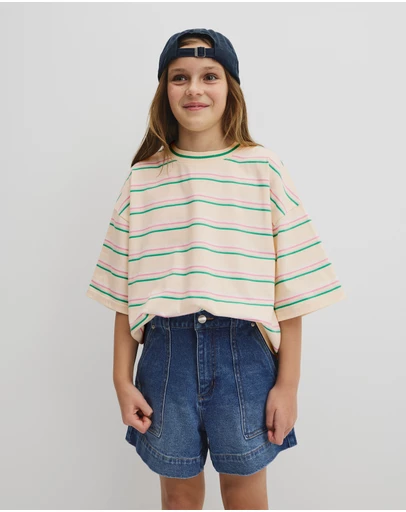 Country Road - Teen Short Sleeve Oversized Stripe T-shirt