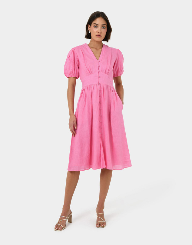 Forcast - Fernanda Linen Puff Sleeve Dress