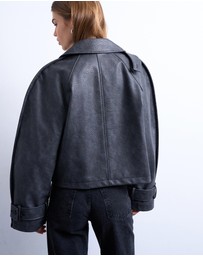 TOPSHOP - Faux Leather Ovoid Sleeve Short Trench Jacket