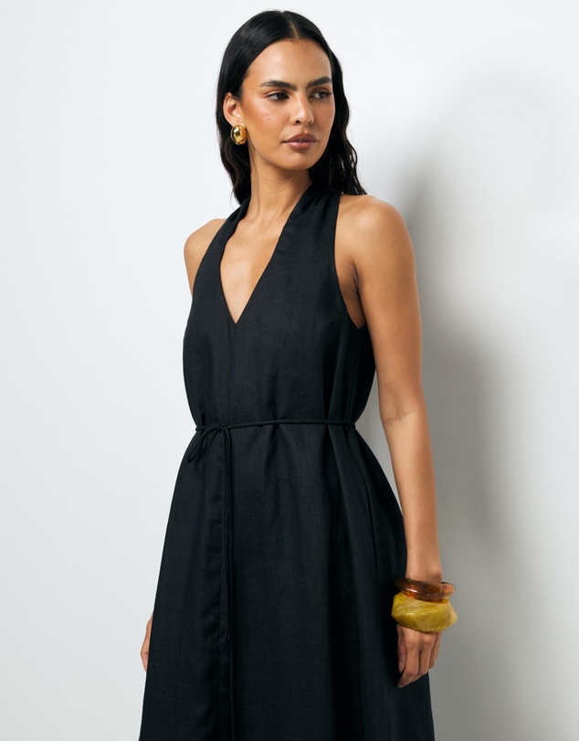 Revibe - Repaired AERE Loretta Linen Midi Dress - AU 8