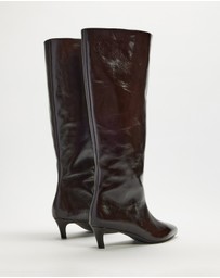AERE - Nara Knee High Heeled Leather Boots