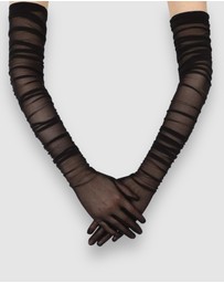 High Heel Jungle - Ariana Ruched Mesh Opera Glove - Black