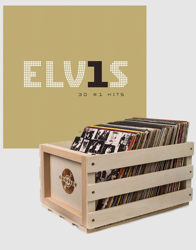 Sony Music - Crosley Record Storage Crate Elvis Presley Elvis 30 #1 Hits Vinyl Album Bundle