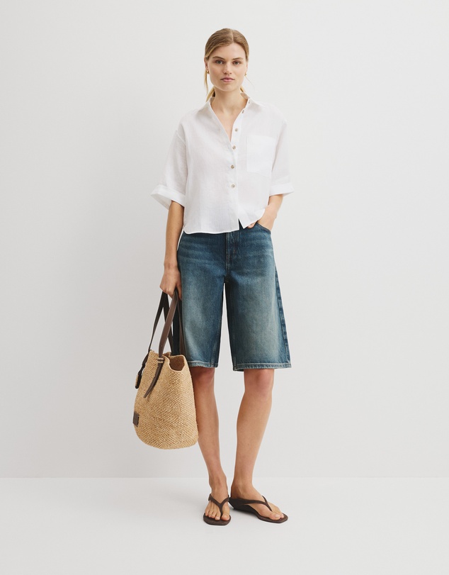 Country Road - Short Sleeve Crop Linen Shirt