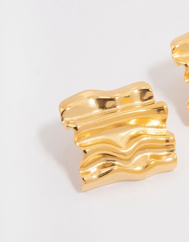 Lovisa - Waterproof Gold Plated Stainless Steel Square Textured Stud Earrings