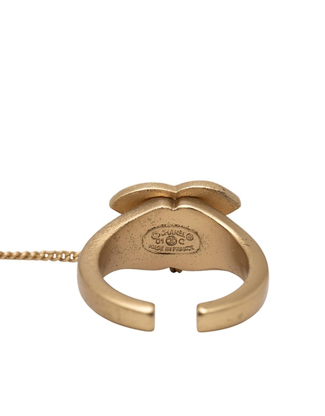 Pre-Loved by Azura Reborn - Pre-Loved CC Gold Plated Rhinestone Logo Cuff Bracelet and Ring Set