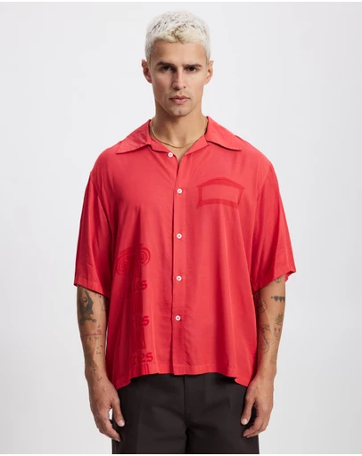 Aries - Ancient Column Satin Viscose Hawaiian Shirt