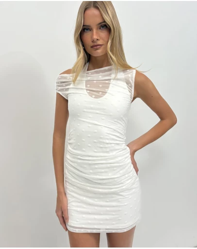 Dazie - Melton Polka Mesh Mini Dress