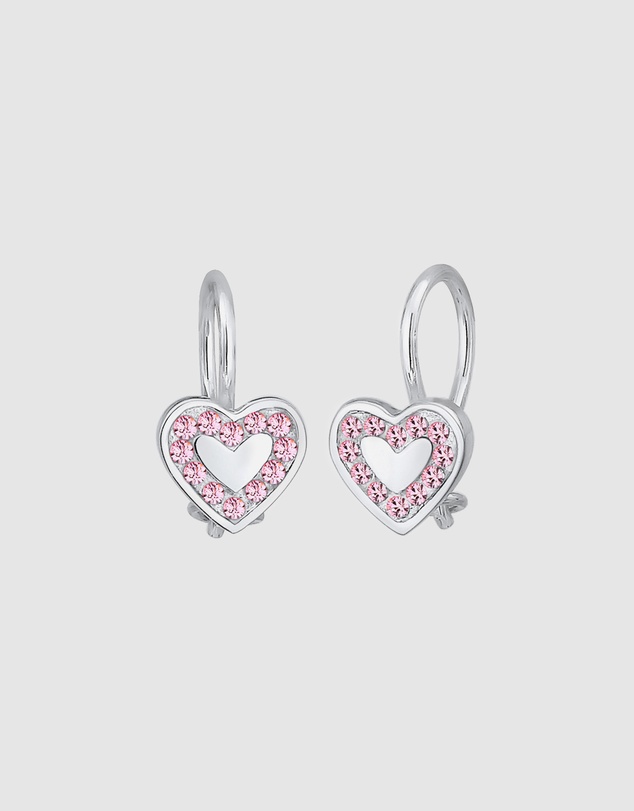 Elli Jewelry - Crystal Heart Kids Stud Earrings in 925 Silver
