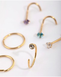 Lovisa - Gold Plated Surgical Steel Pastel Diamante Nose Stud 6-Pack