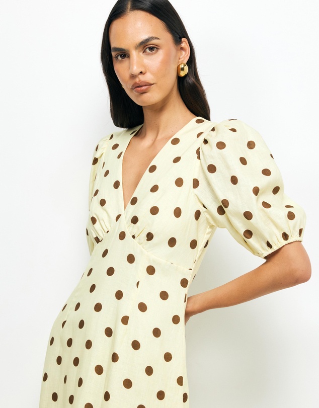 AERE - Tala Puff Sleeve Linen Midi Dress