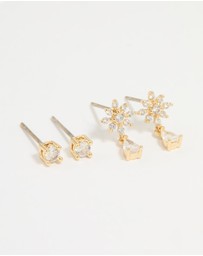 Lovisa - Gold Plated Cubic Zirconia Classic & Flower Teardrop Earrings 2-Pack