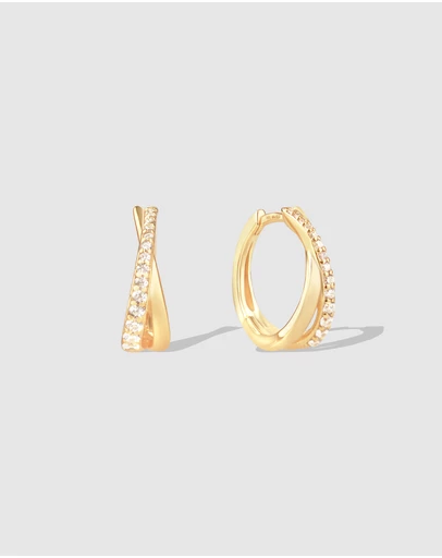 Wanderlust + Co - Twist Pave 14K Gold Vermeil 12mm Huggie Earrings