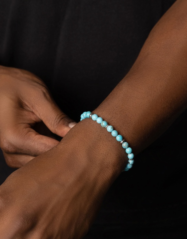 Nialaya Jewellery - Men's Beaded Bracelet with Turquoise and Silver