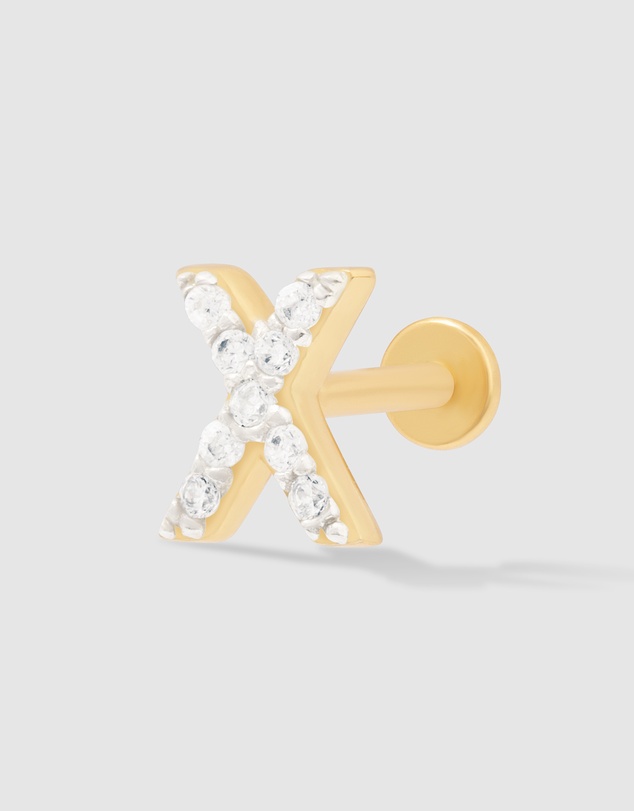 Wanderlust + Co - Alphabet Pave Gold Flat Back Earring - Letter X