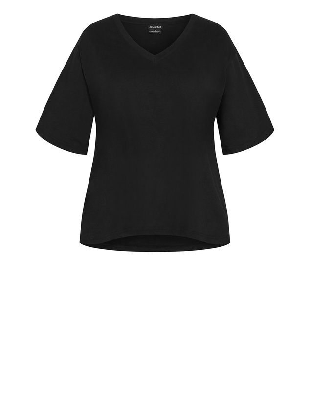 City Chic - Plus size Oversized V Neck Tee - black