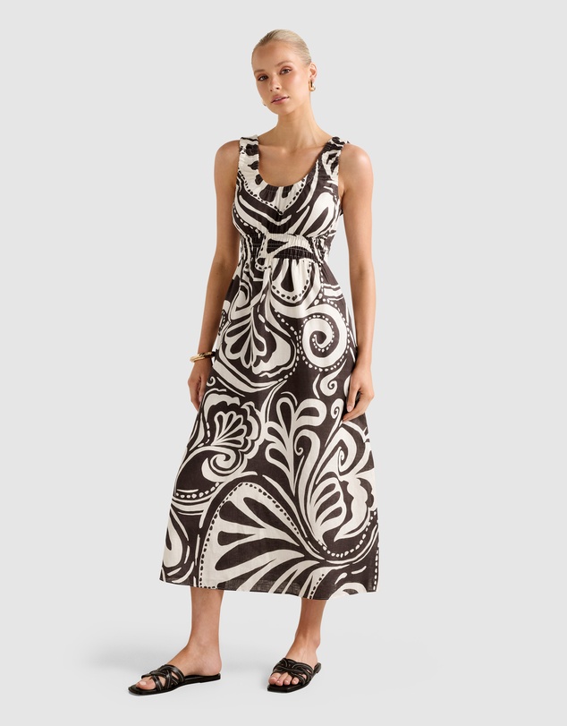 Forever New - April Gathered Linen Midi Dress