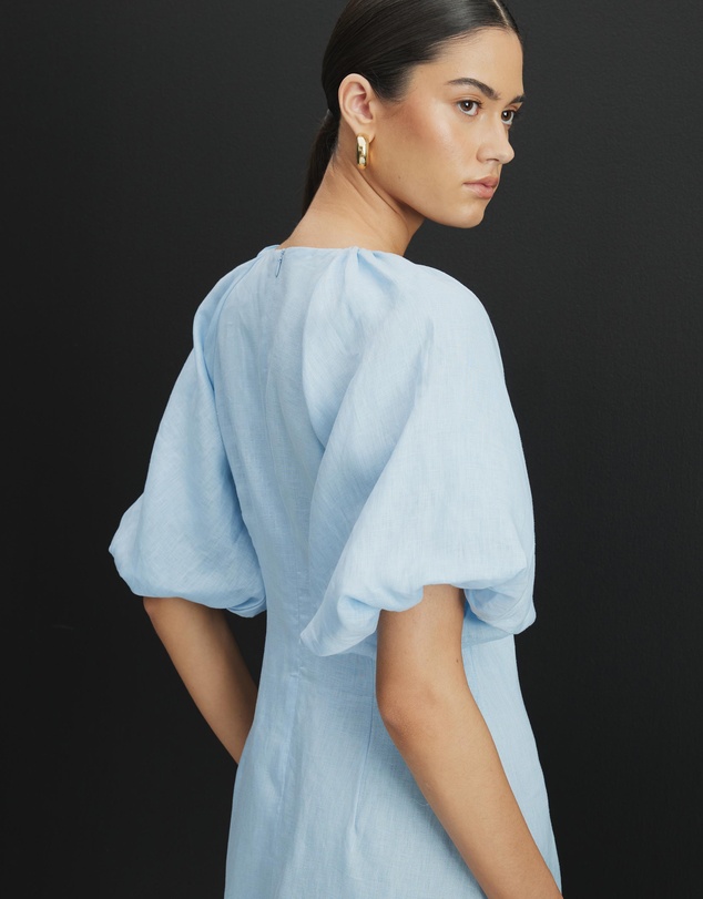 AERE - Imogen Linen Puff Sleeve Midi Dress