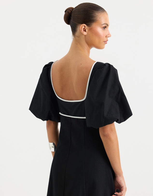 Calli - Maxime Contrast Bind Puff Sleeve Midi Dress