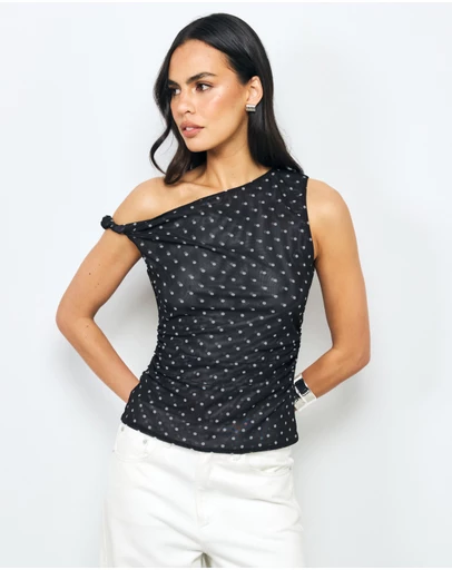 AERE - Chloe Mesh SS Off Shoulder Top