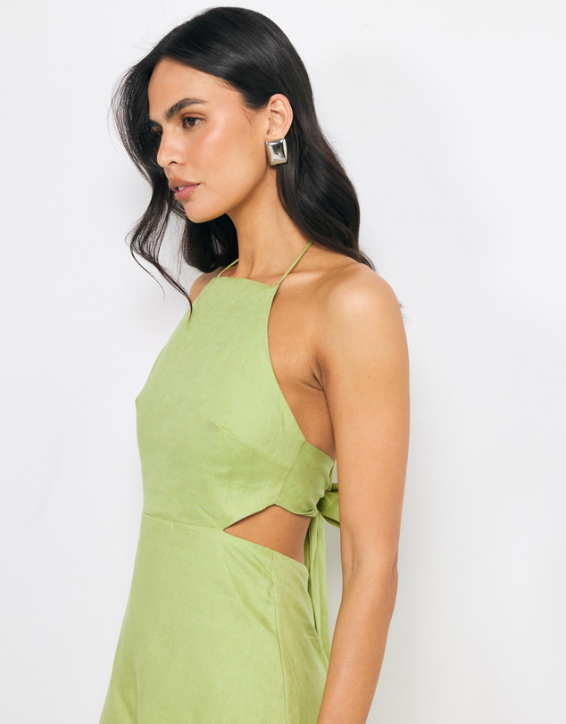 AERE - Sila Halter Tie Back Linen Midi Dress