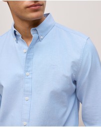 Trenery - Regular Fit Yarn Dyed Cotton Monogram Oxford Shirt in Light Blue