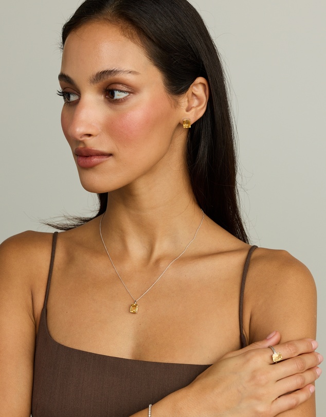 Michael Hill - Emerald Cut Soft Champagne Citrine Pendant with Chain in Sterling Silver