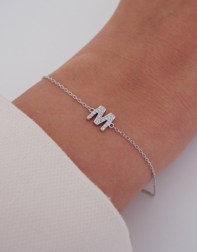 The Silver Collective - A-Z Letter Bracelet Silver - M