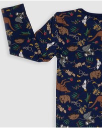 B Free Intimate Apparel - Baby Snap Button Sleepsuit with Booties - 100% Organic Cotton - Navy Native Aussie Animals