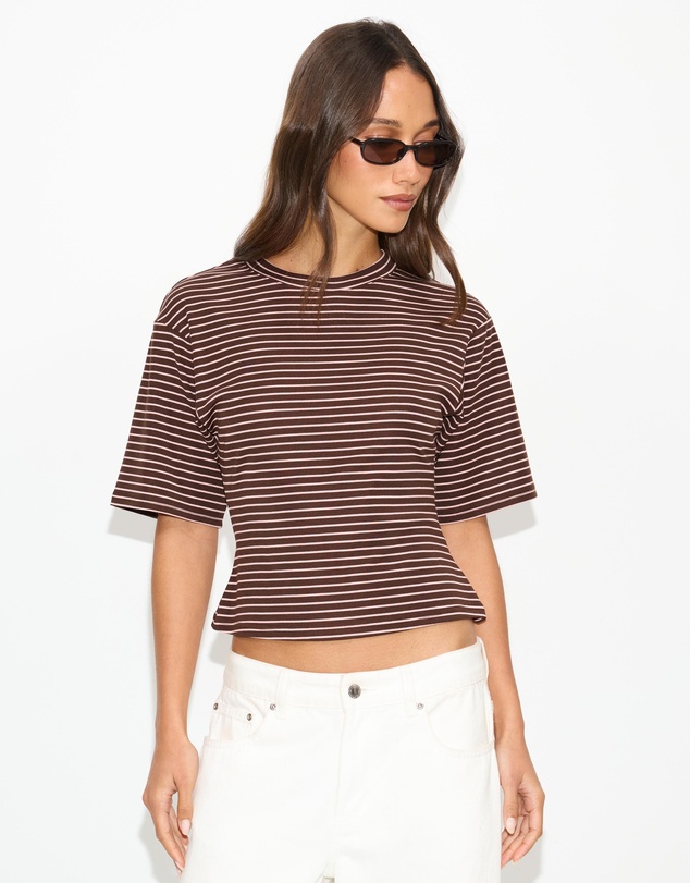 Dazie - Agnes Striped Cinched Short Sleeve Tee