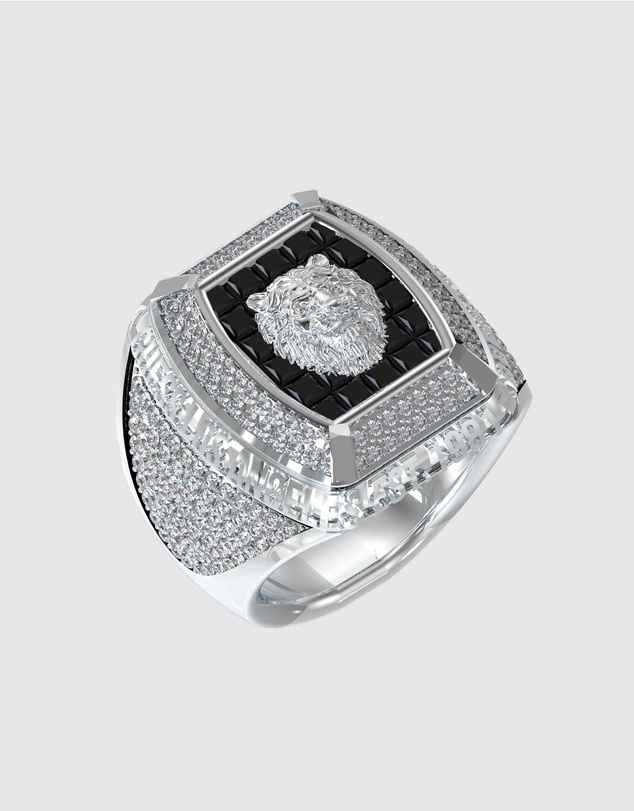 GUESS - 14MM LION PAVE Silver-Tone SIGNET RING