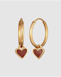 Elli Jewelry - Earrings Creole Heart Dark Red 925 Sterling Silver Gold-plated