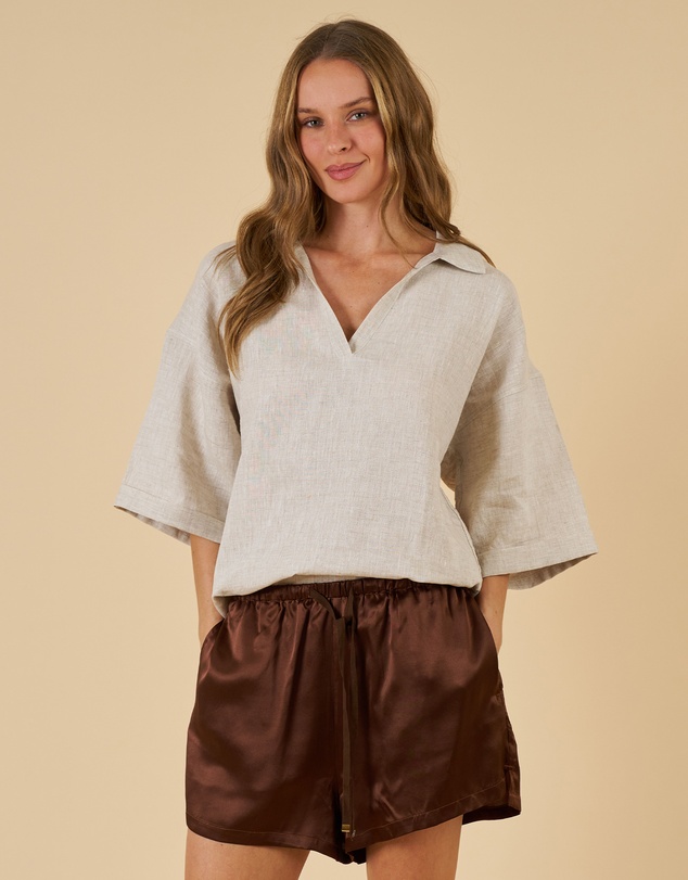 CAMIXA - Elba Linen V-Neck Top