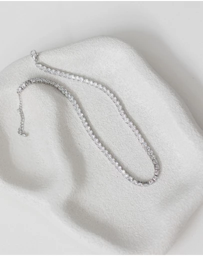The White Collection - Tiffany - Modern Silver Bridal Necklace