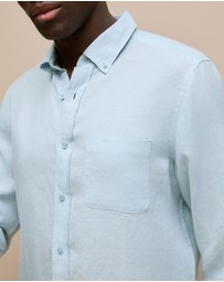 Trenery - Regular Fit Linen End On End Shirt in Duck Egg Blue