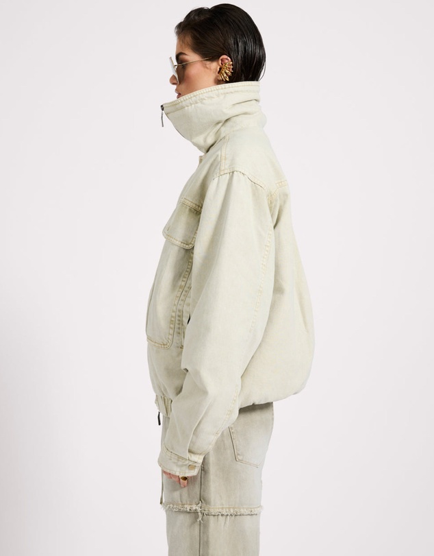 ONE TEASPOON - Denim Utility Puffer Jacket - Antique Stone
