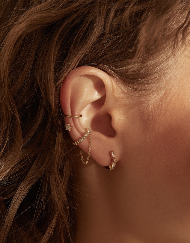 Wanderlust + Co - Marquise Pave Gold 8mm Huggie Earrings
