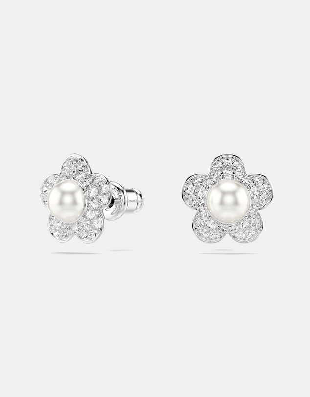 Swarovski - Ariana Grande X Swarovski Set, Crystal Pearl, Round Cut, Flower, White, Rhodium Plated