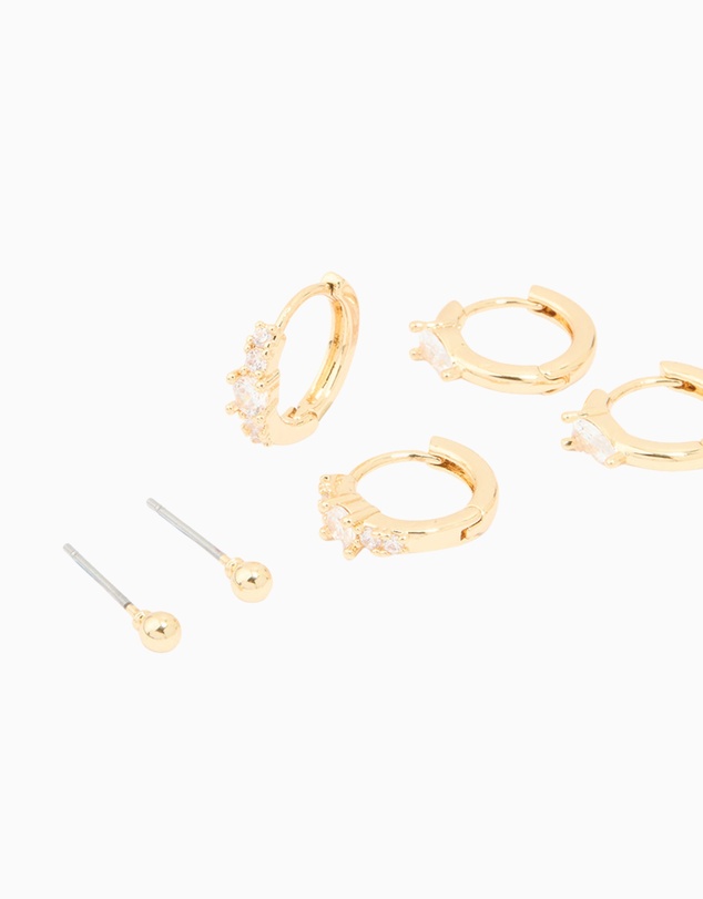 Lovisa - Gold Plated Cubic Zirconia Fine Huggie & Stud Earrings 4-Pack