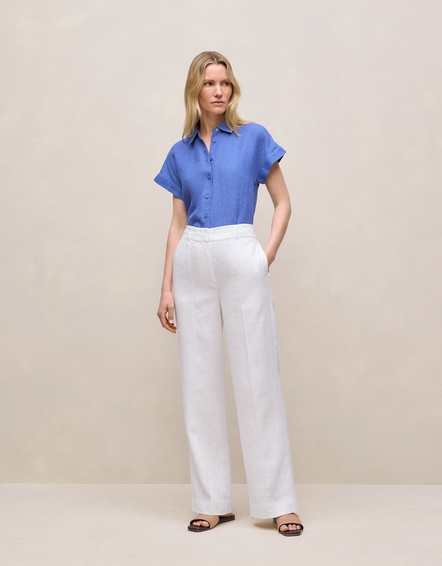 Trenery - Delave Linen Cap Sleeve Shirt in Vivid Blue
