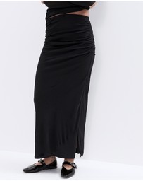 UNISON - Ruched Mesh Maxi Skirt