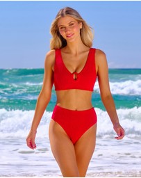 UNE PIECE - Crinkle Cut V-Neck Bralette Bikini Top with Ring